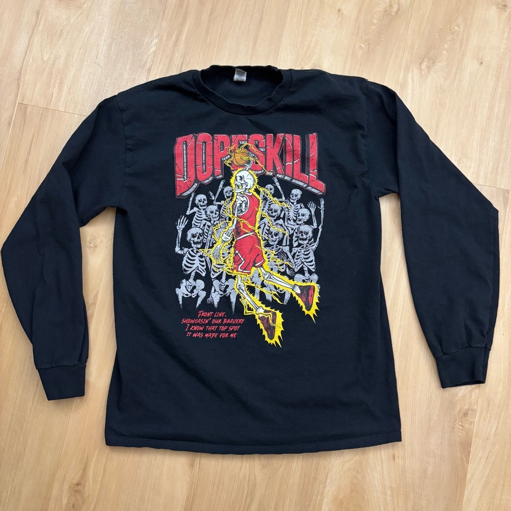 Dopeskill Basketball Men’s Long Sleeved‎ Shirt Black Gildan Cotton Skeleton